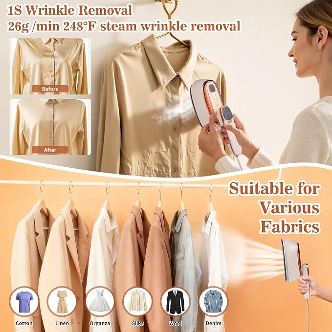 Handheld Garment Steamer 1500W – Large Ironing Panel, 20s Fast Heat-Up