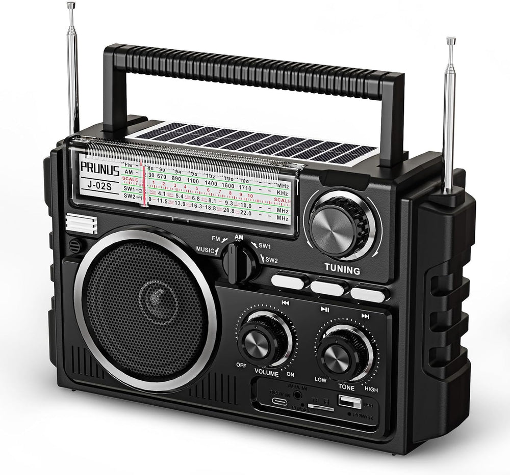 PRUNUS J-02 Portable Radio AM FM Bluetooth, Dual-Antenna,Transistor Radio