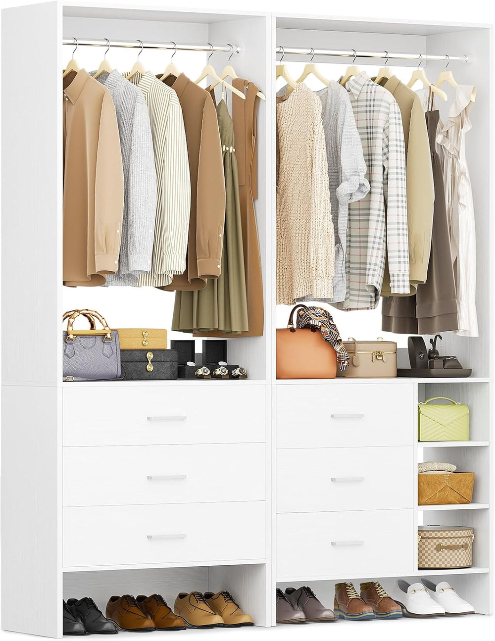 Aheaplus Closet System with 6 Drawers, 4.3ft, Set of 2, White