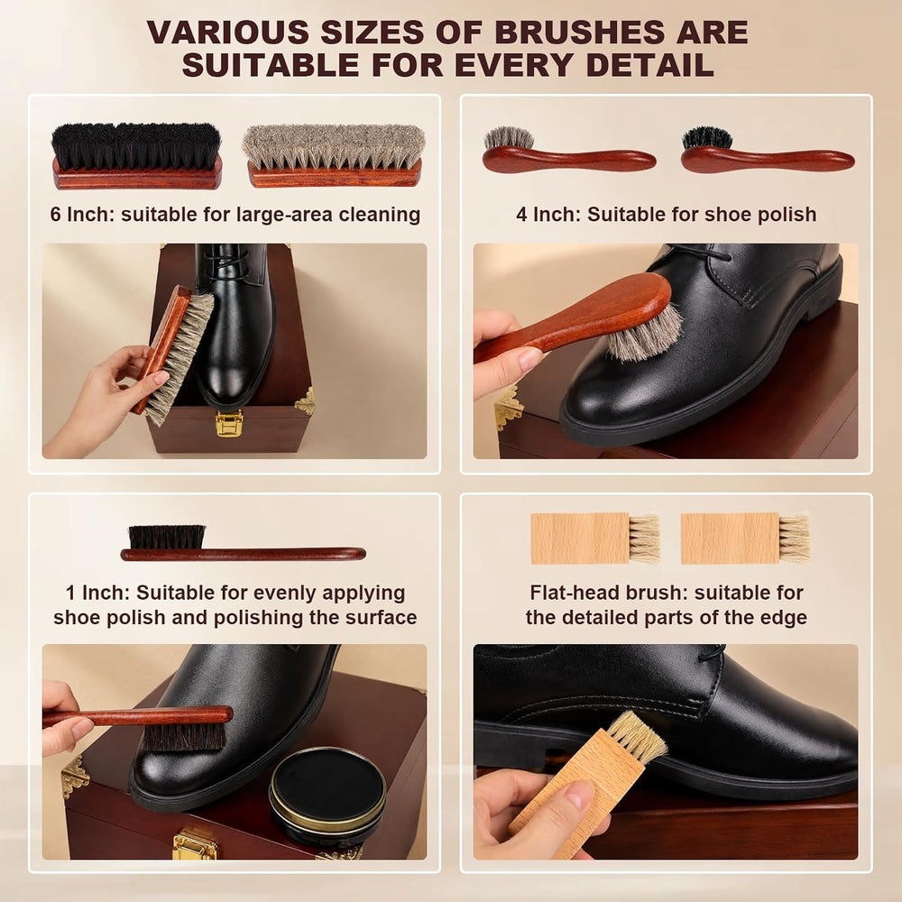 22Pcs Shoe Shine Box Kit with Leather Bag，Shoe Care Box with Stand，Wooden Sho...