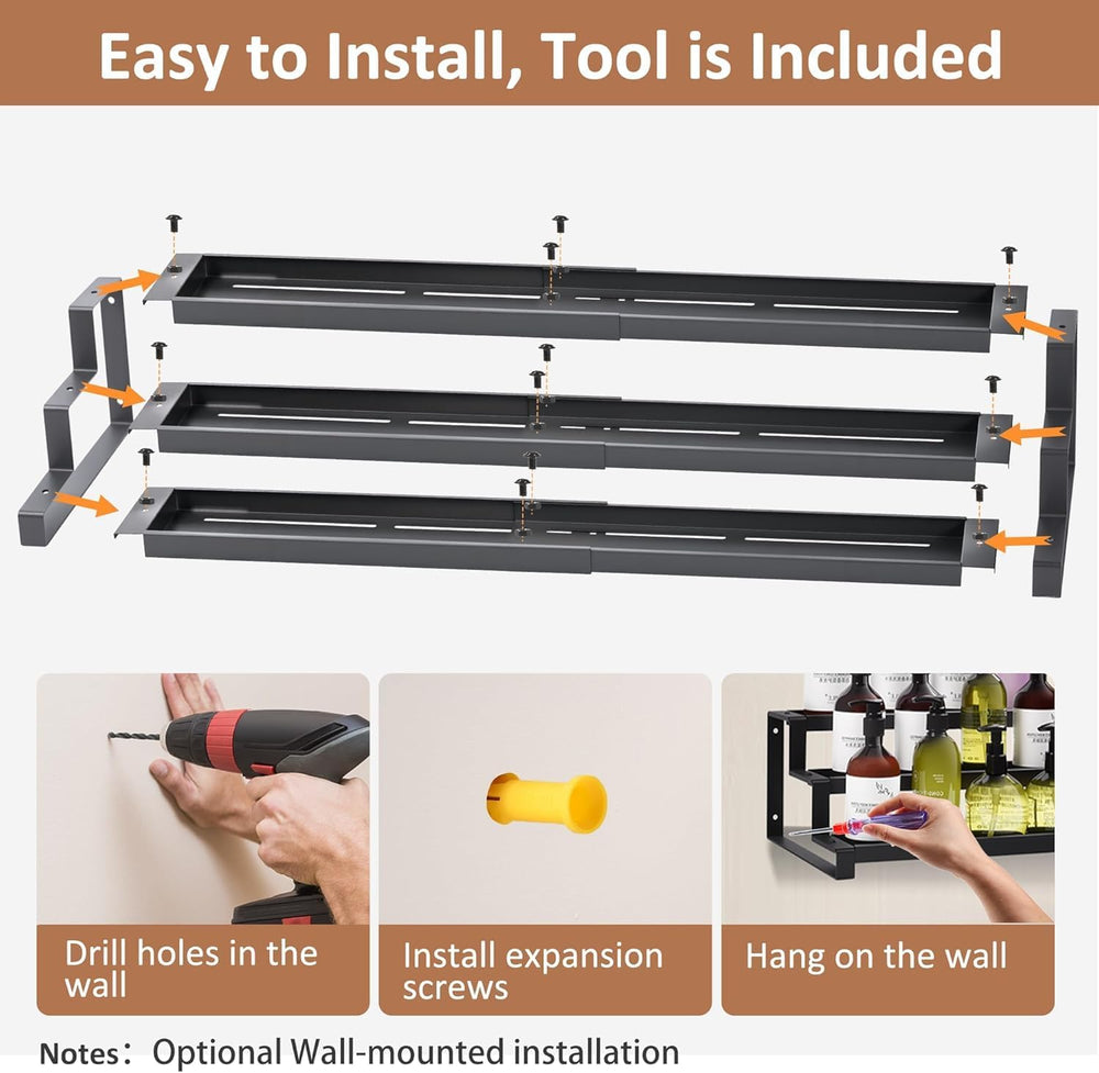 GOENDR Expandable Spice Rack Organizer for Cabinet, 3 Tier Metal Spice Organi...