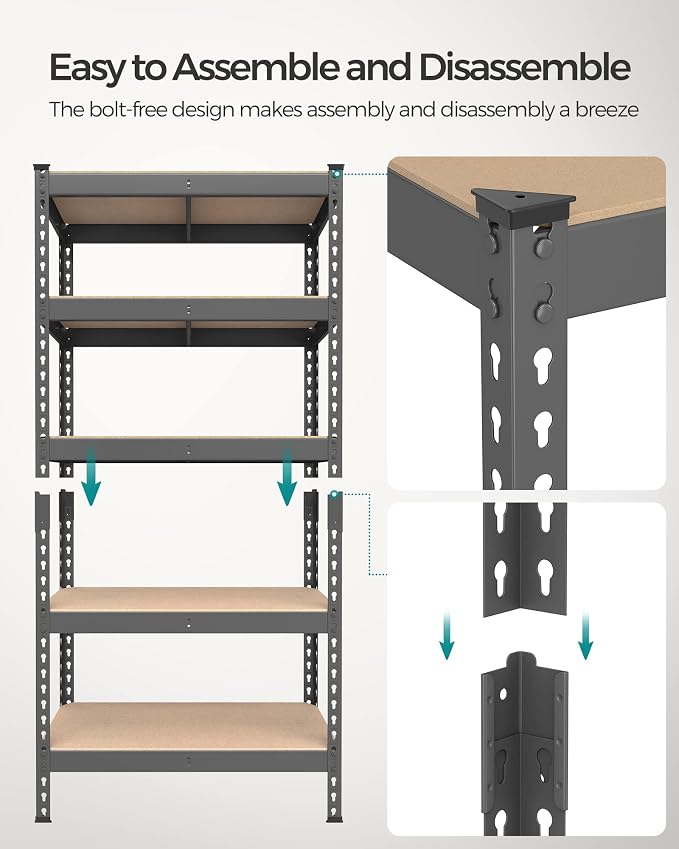 SONGMICS 5-Tier Storage Shelves, Load 2310 lb, Boltless Assembly, Adjustable ...