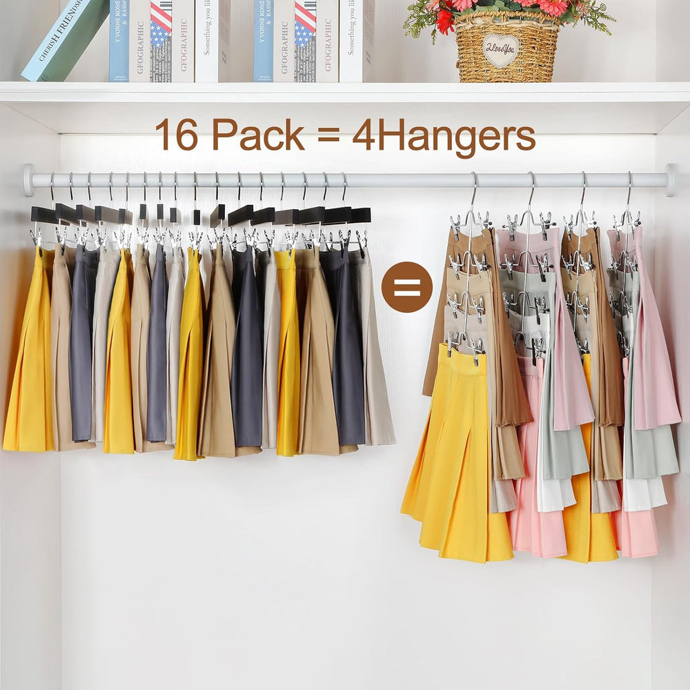 TOPIA HANGER 4 Tier Metal Skirt Hangers with Clips 80% Space Saving 4 Pack