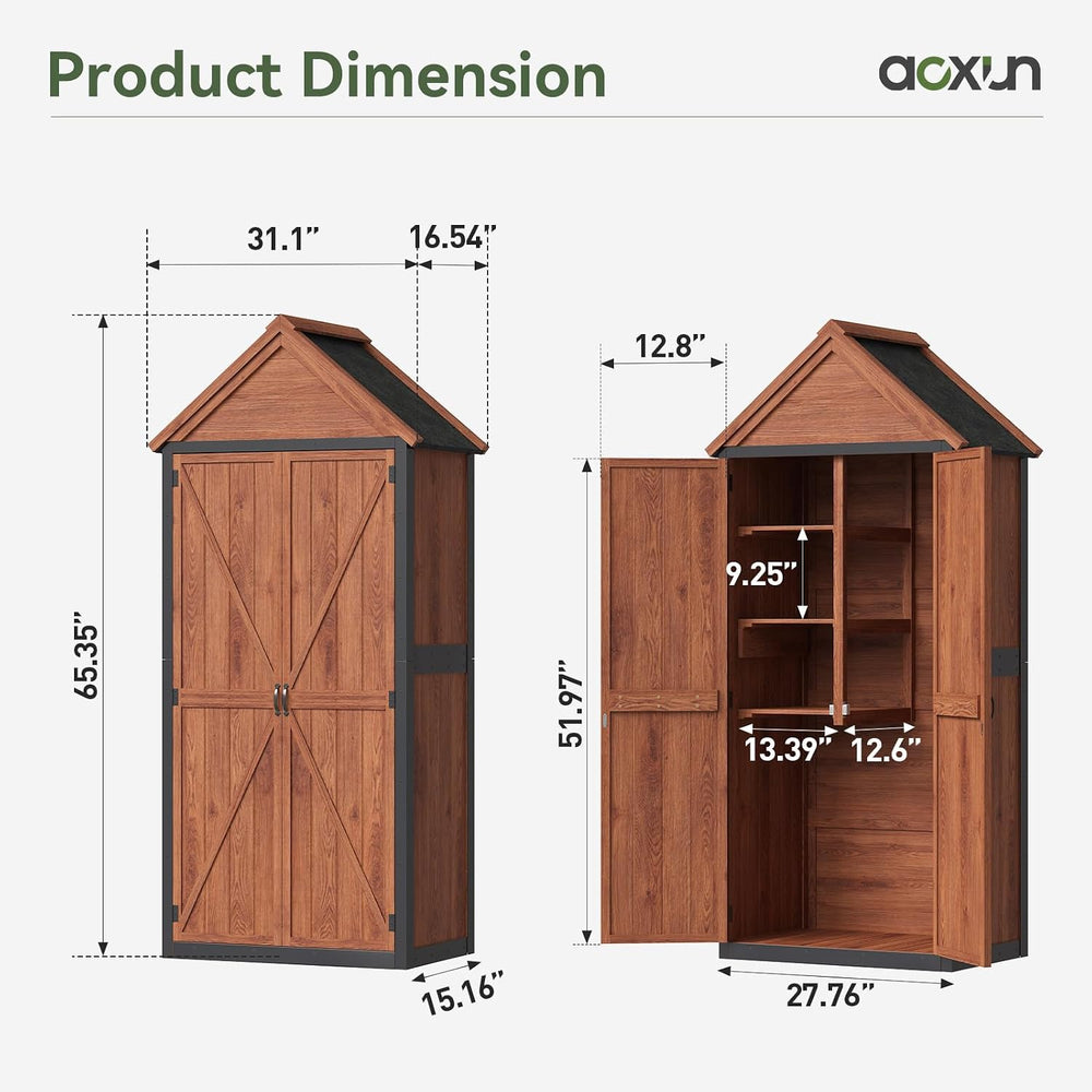 Aoxun Solid Wood Outdoor Cabinet 2.3'x1.3' with Asphalt Roof & Floor
