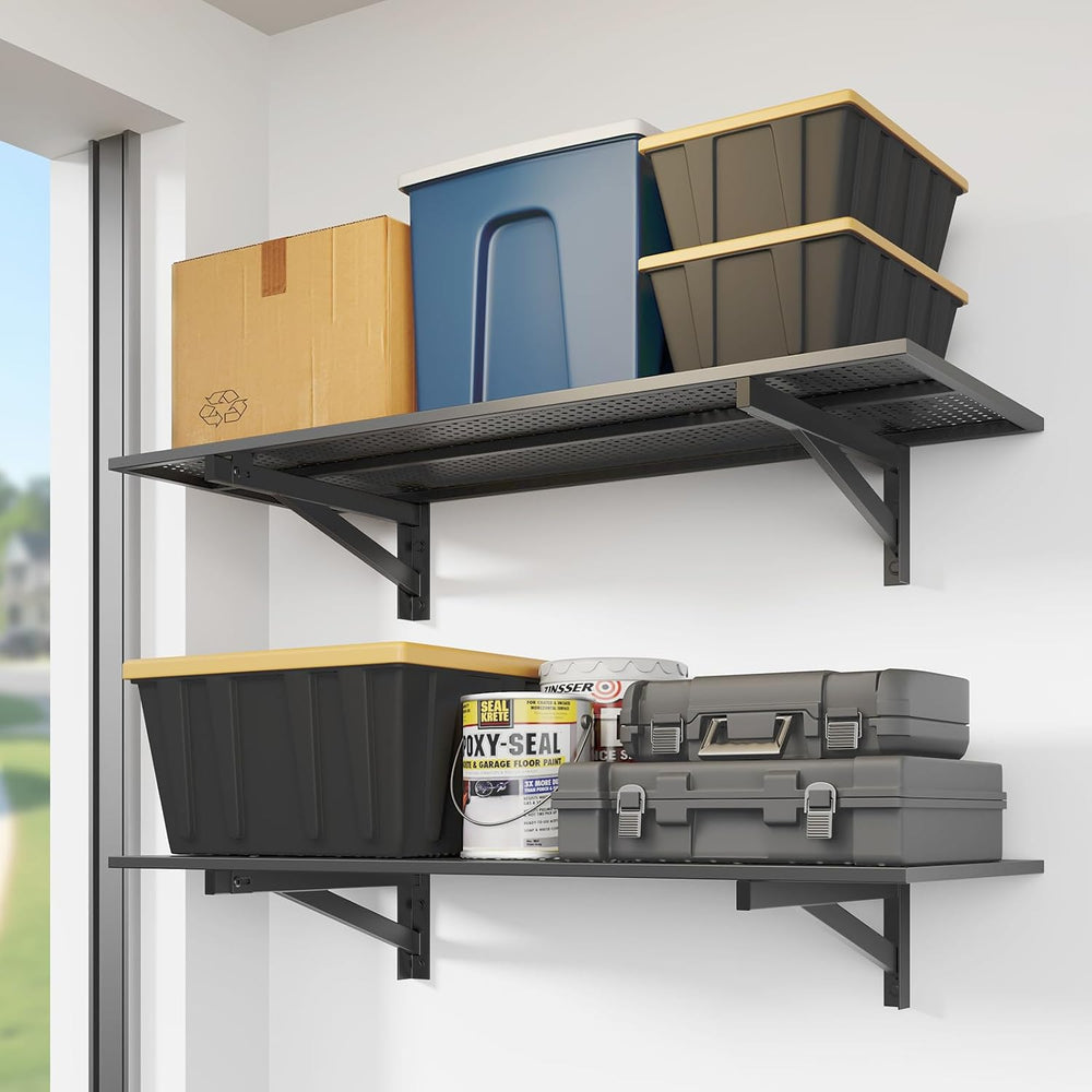 2 Pack Garage Wall Shelving, 1.5x4ft, 700LBS Integrated Wall Shelves
