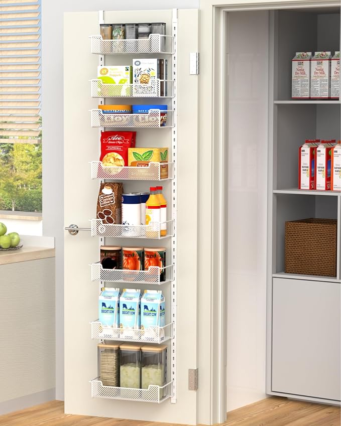 12.3" W Narrow Over the Door Pantry Organizer, 8-Tier Over the Door Orga...