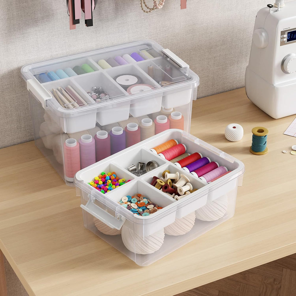 80Qt Stackable Storage Bins with Lids Trays Craft Box Organizers, 4Pack,WH