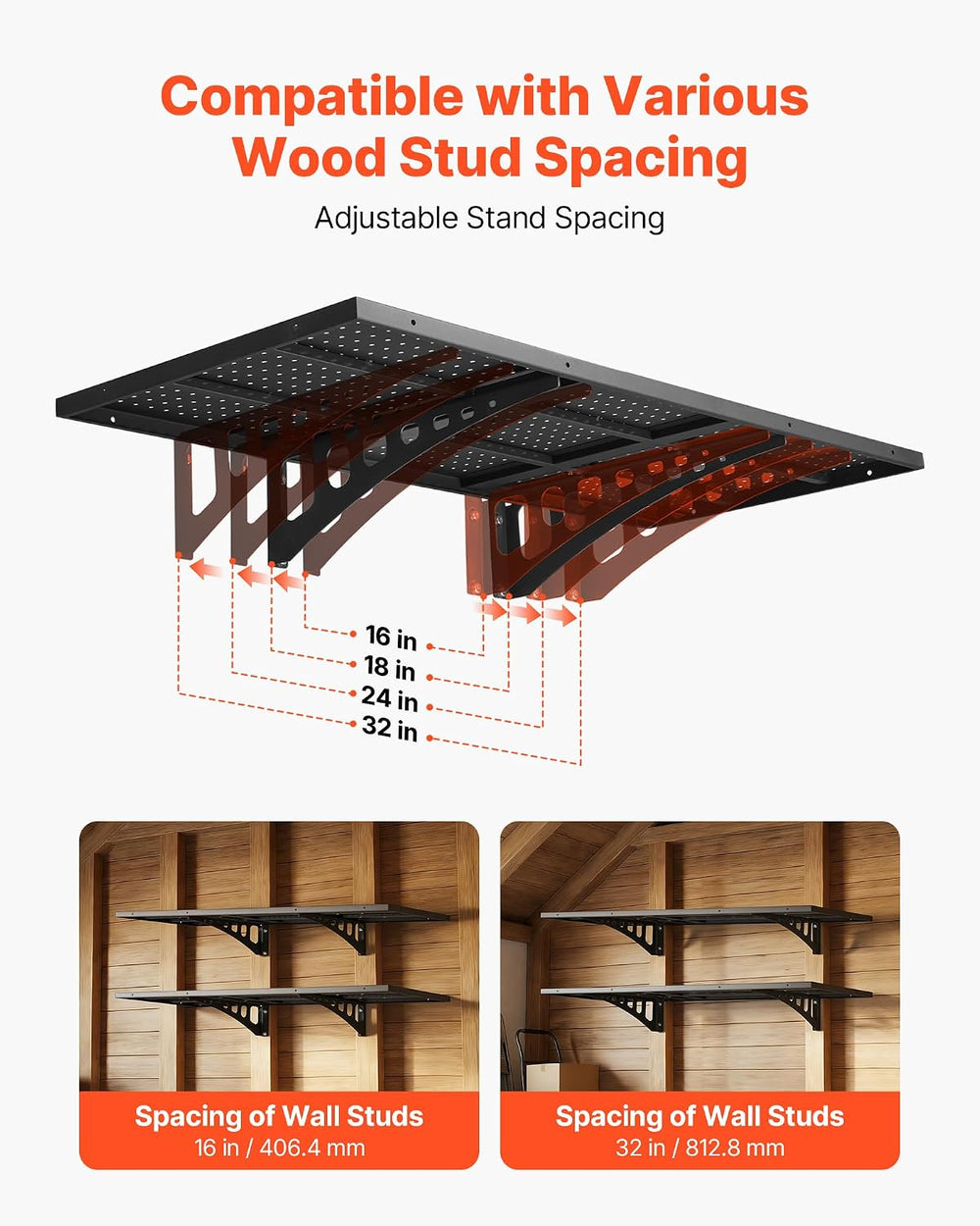VEVOR 2-Tier Heavy Duty Wall Garage Shelving, 1.64 x 4 ft Steel Wall Mounted ...