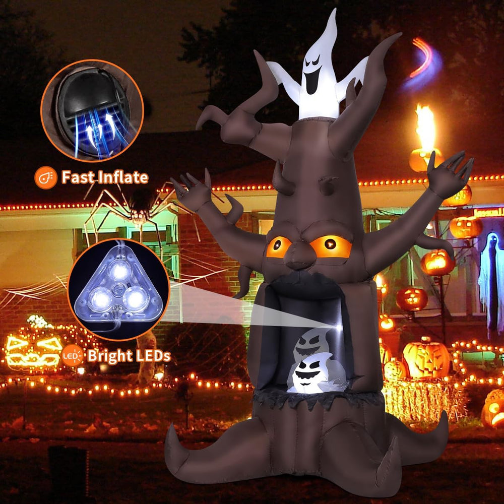 GOOSH 9 FT Halloween Inflatable Animated Dead Tree Outdoor Decorations Blow U...