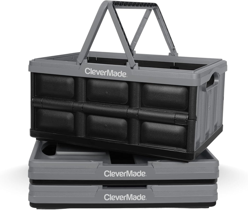 CleverMade Collapsible Baskets With Handles, 32L 3 Pack, 35 lb, Stone