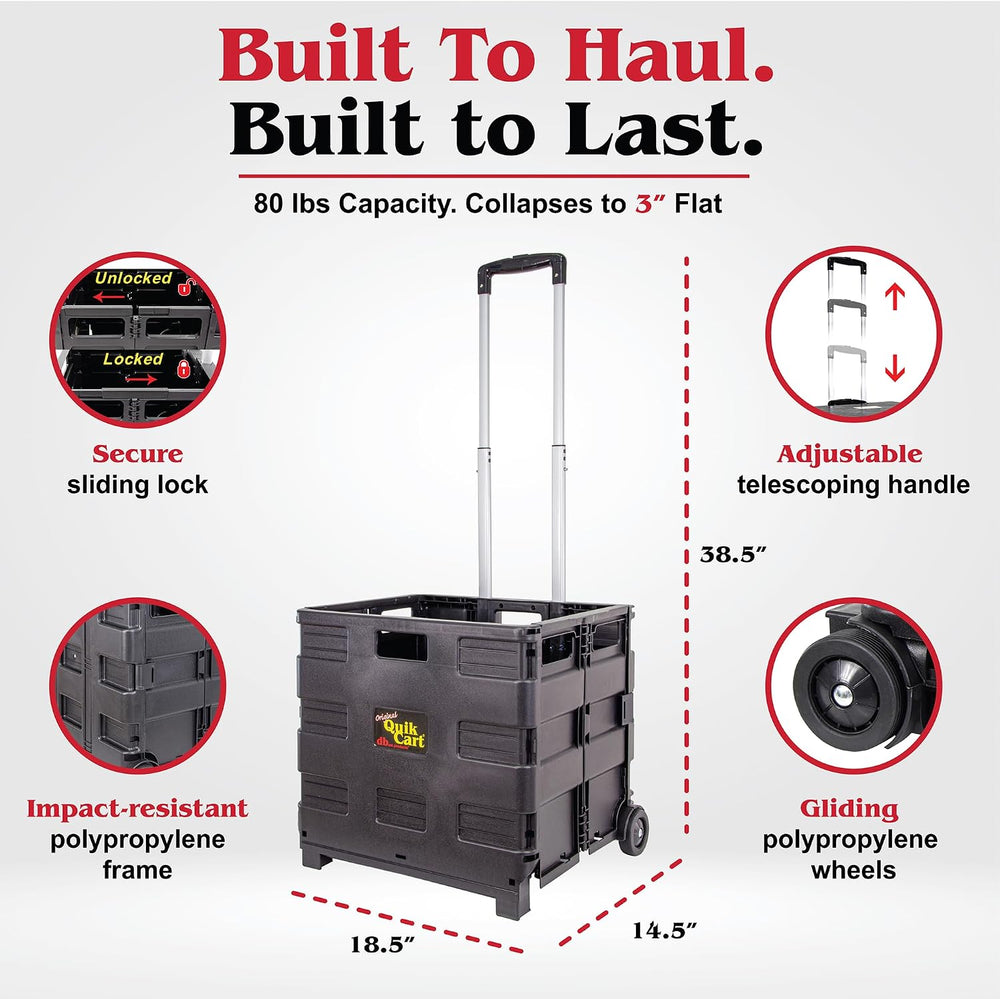 dbest Products Quik Cart Without Lid Collapsible Rolling Crate - Black