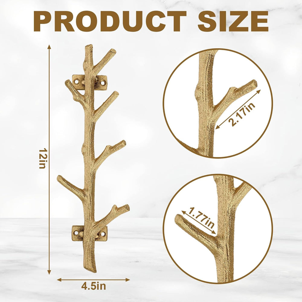 12" Cast Iron Tree Branch Vertical Coat Hat Rack Wall Mount Heavy Duty D...