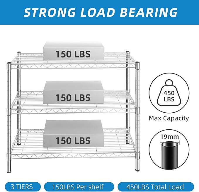 3-Shelf Adjustable Metal Shelf Wire Shelving Storage Rack