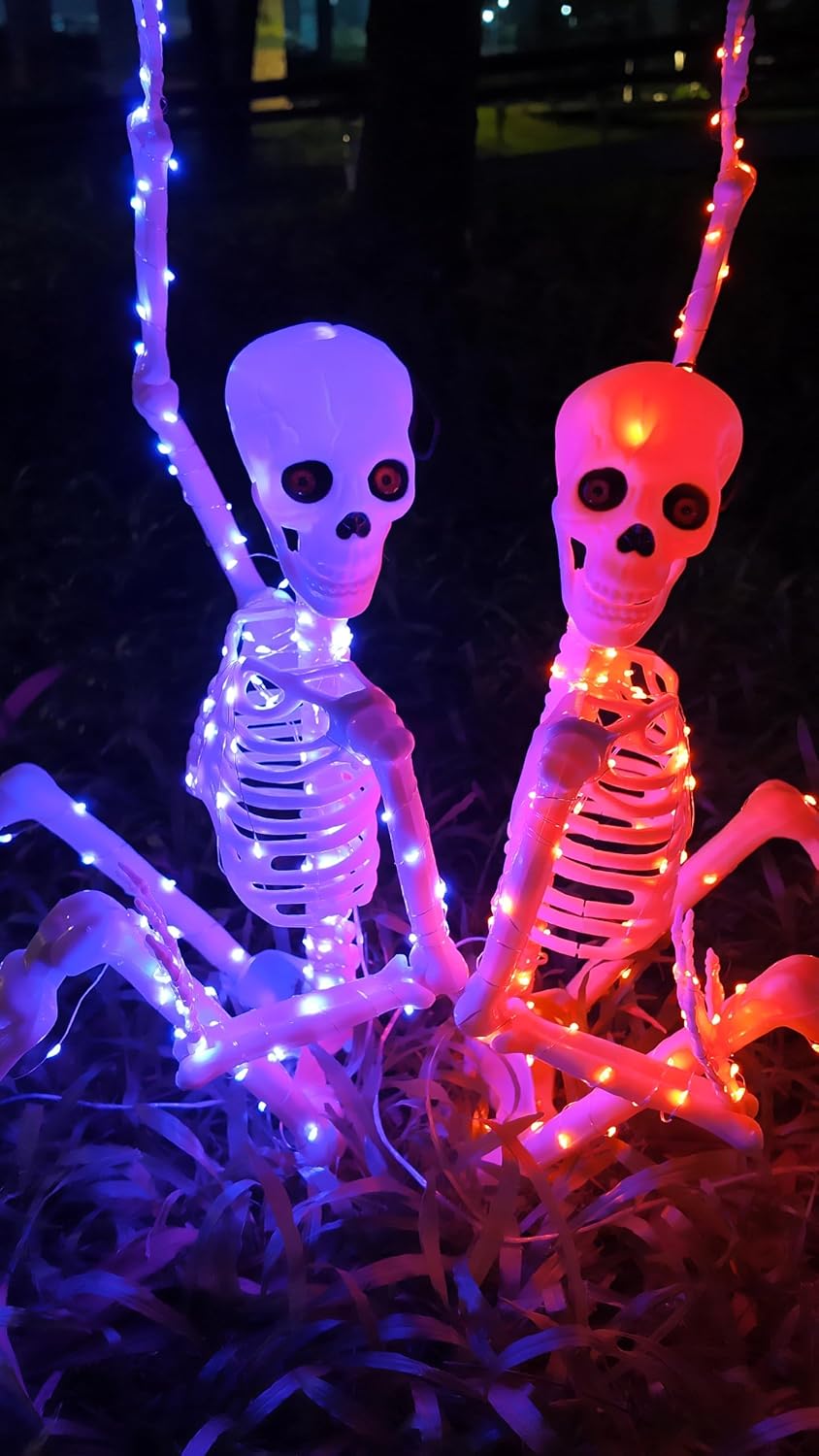2Pack36 Halloween Skeleton Decoration with Orange&Purple Light