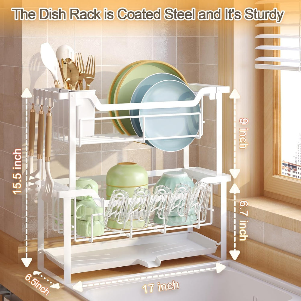 Dish Rack with Drainboard, Organizes Dishes and Bathroom Items