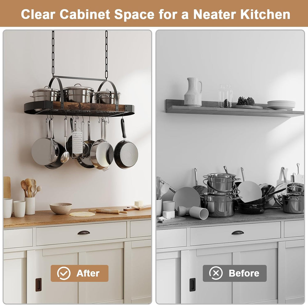 Hanging Pot Rack, 32-Inch Ceiling Pot Rack, 16 S Hooks, 100 lb Capacity
