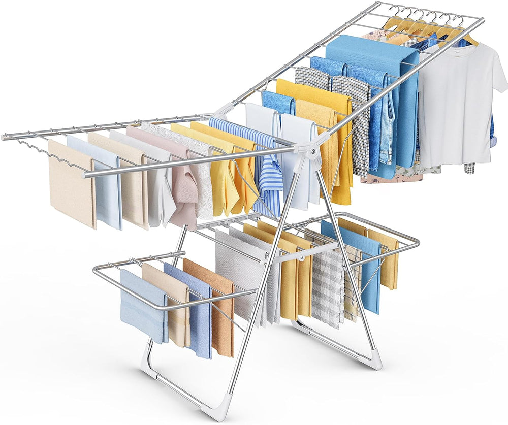 Sakugi Clothes Drying Rack, Foldable 2-Level with 70" Adjustable Wings