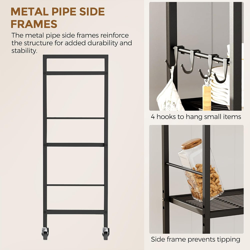 3-Tier Metal Storage Rack with Industrial Wheels,Mesh Shelving Unit with Wood...