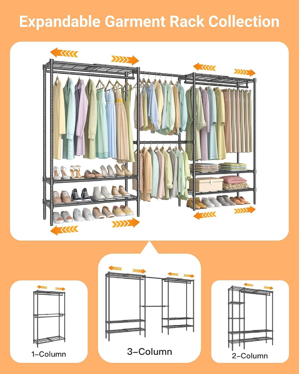 Expandable Heavy Duty Clothes Rack with shelves closet organizer system