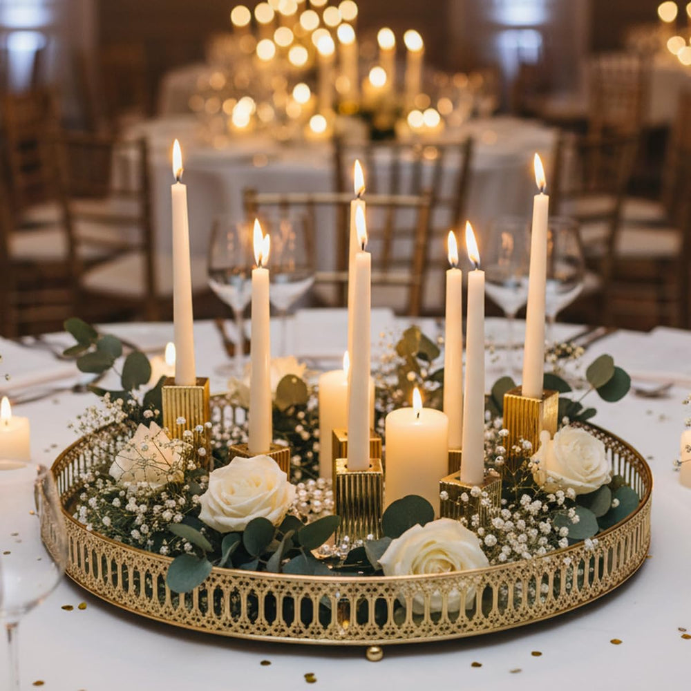 LETINE 12pcs Gold Vertical Stripe Glass Candlestick Holders - Chic Taper Cand...