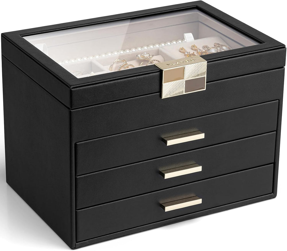 VLANDO Jewelry Box Organizer, 4-Layer Storage with Glass Window