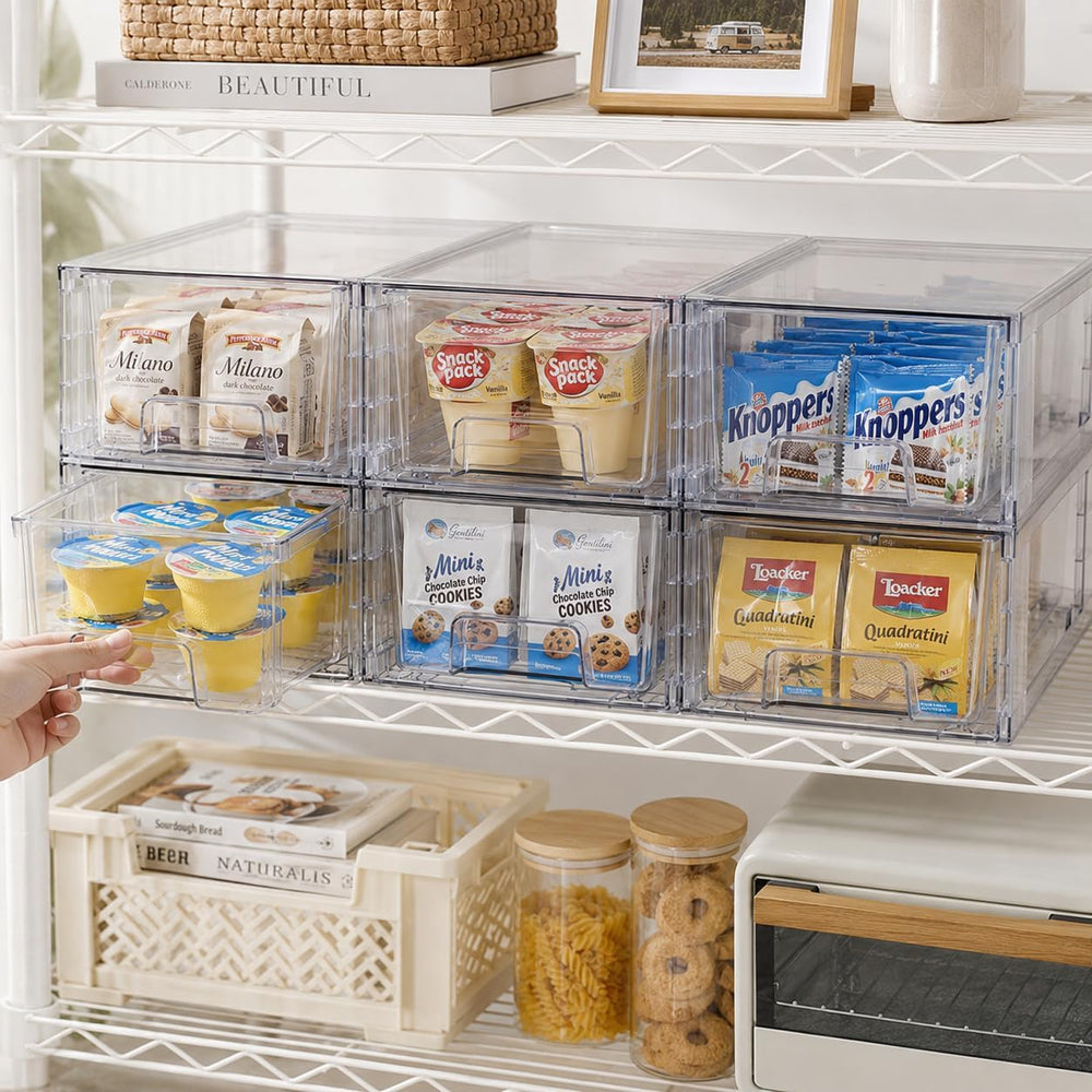 4 Pack Stackable Storage Drawers with Handles, Easy Assembly Clear Acrylic Fr...