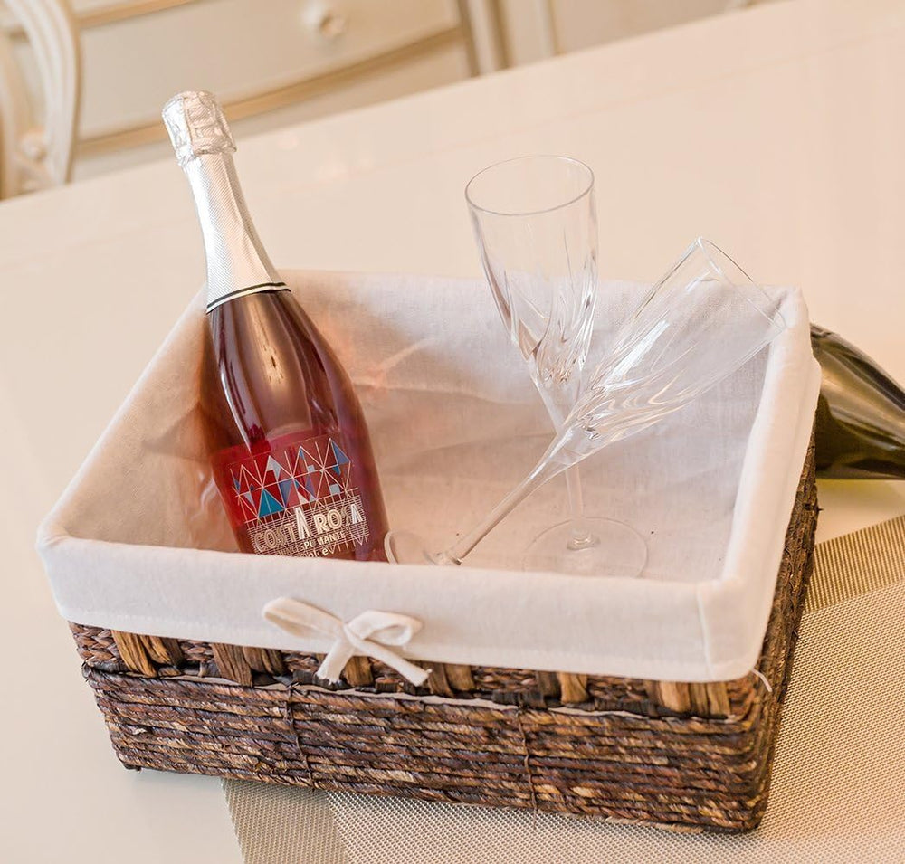 KINGWILLOW Set of 3 Woven Storage Basket, Rectangular Straw Basket for Shelves
