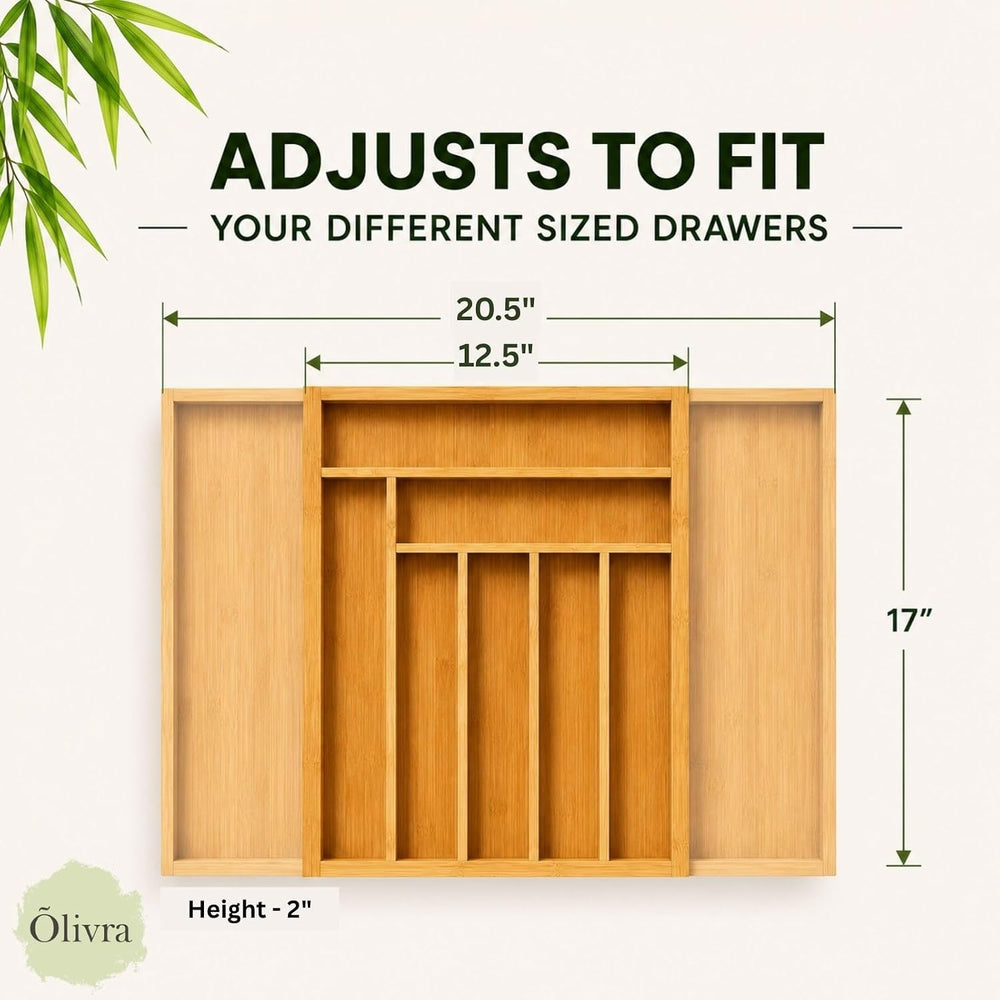 Bamboo Expandable Drawer Organizer for Utensils Holder, Adjustable Cutlery Tr...