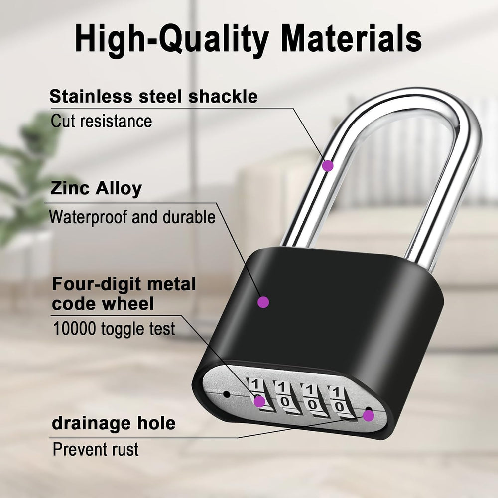 6 Pack Long Shackle Combination Padlock, Heavy Duty Combination Locks