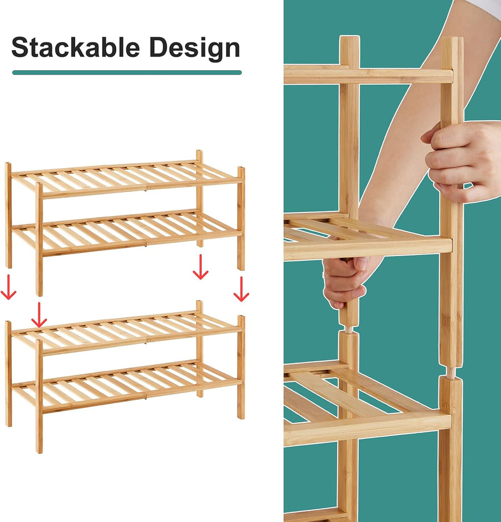viewcare 4-Tier Bamboo Shoe Rack for Entryway, Stackable | Foldable | Natural...
