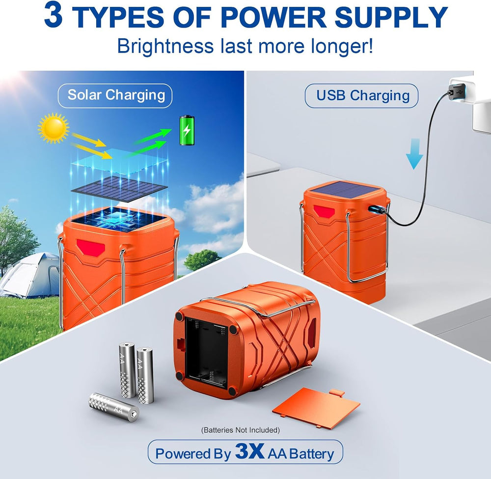 LETMY 4 Pack Camping Lantern, Rechargeable LED Lanterns, Solar Lantern Batter...