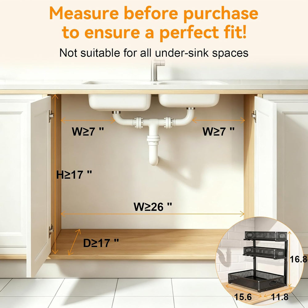 3 Tier Adjustable Under Sink Organizer for Bathroom & Kitchen(2Pack, Black)