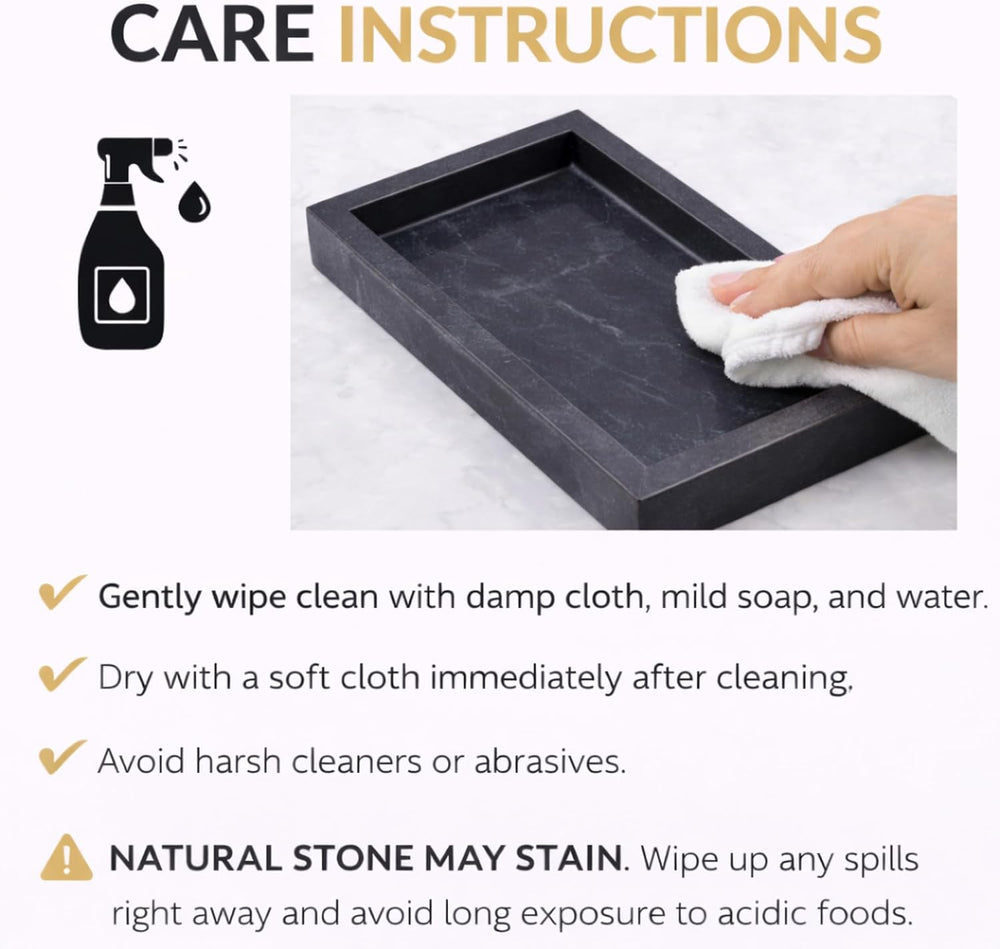 Natural Marble Tray, Black, 10" x 6", Rectangular