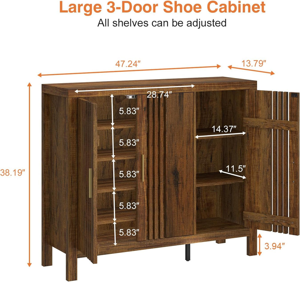 UNIQUITE Shoe Storage Cabinet with 3 Shutter Doors, 30 Pairs Shoe Cabinet wit...