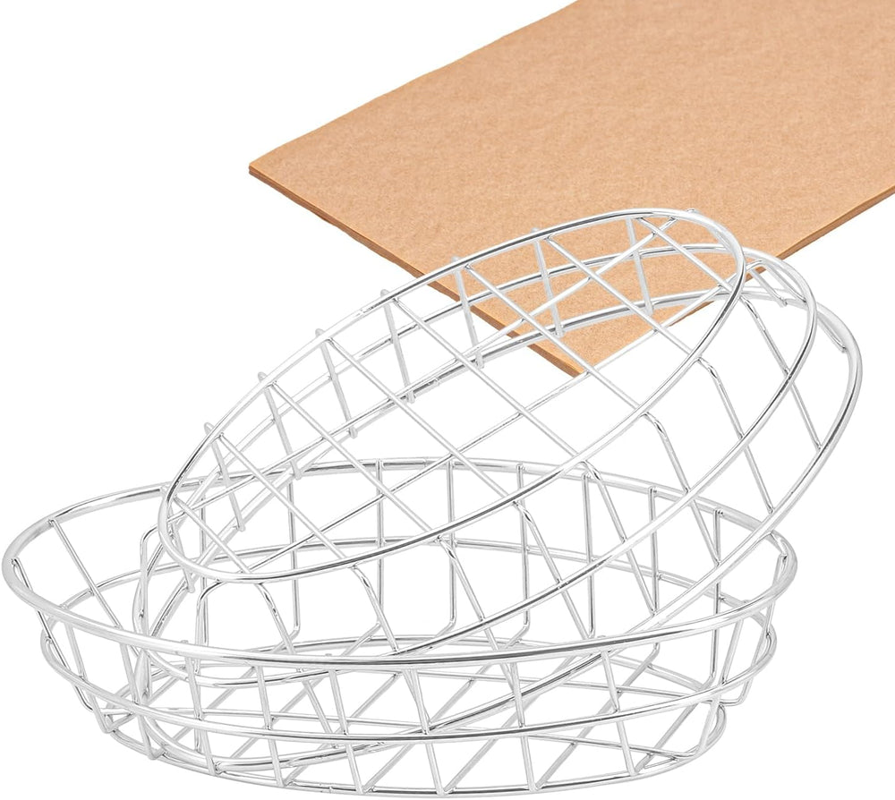 12 Pack Oval Wire Bread Basket, 9.65 x 6.1 x 2.17 Inch Metal Fast Food Basket...