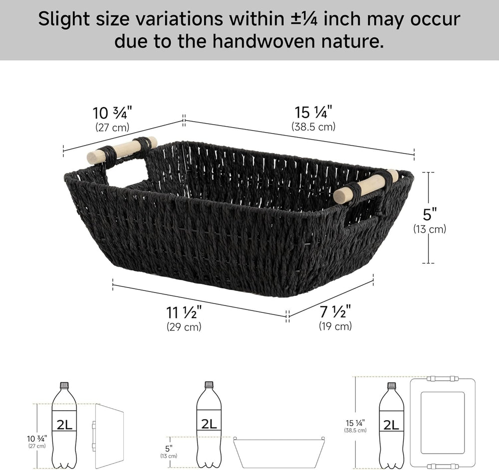 StorageWorks Wicker Storage Baskets for Shelves, 2 Pack Black Wicker Basket