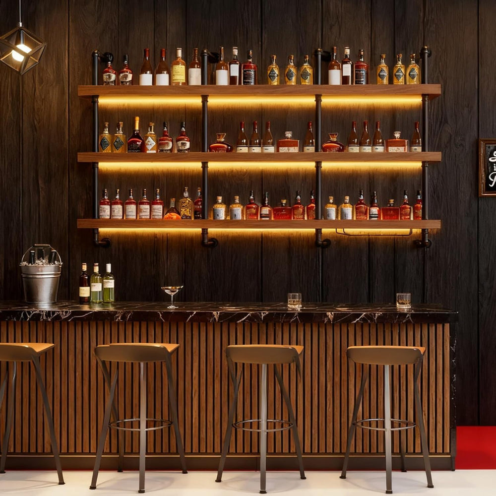 39.7in Solid Wood Wine Rack Wall Mounted with LED Light