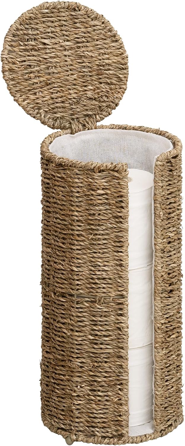 StorageWorks Seagrass Free Standing Toilet Paper Holder Stand for Bathroom, 3...