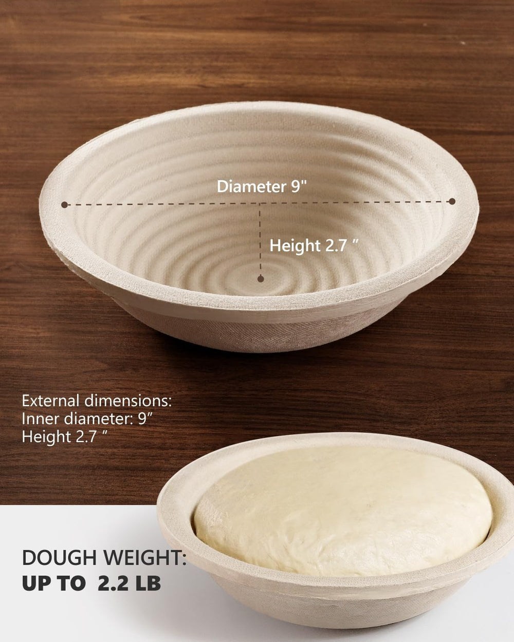 Wood Pulp Banneton Bread Proofing Baskets, Set of 2, 9 Inch Round