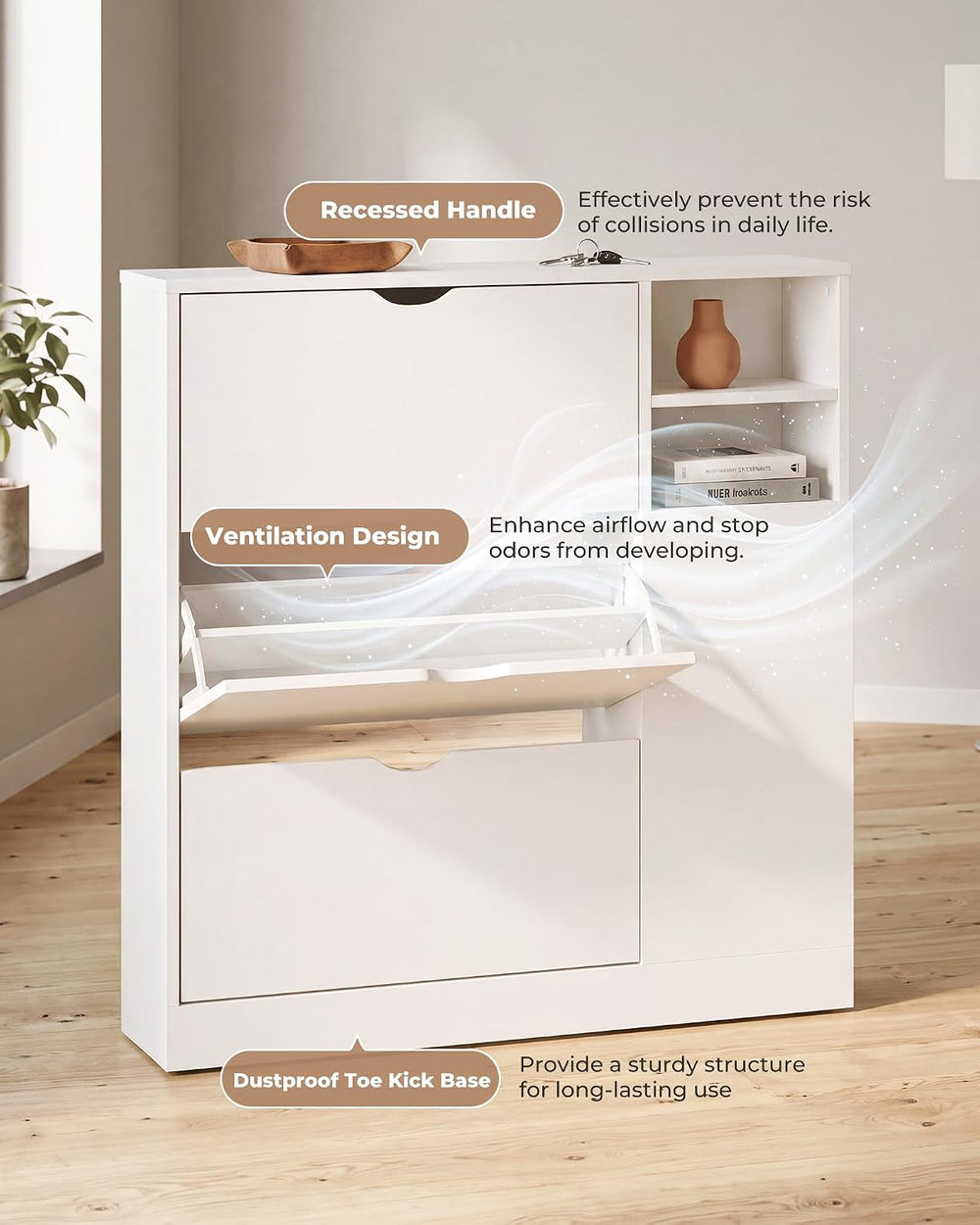 GRUSIGN Shoe Cabinet for Entryway with 3 Flip Drawers, Narrow Shoe Storage Ca...