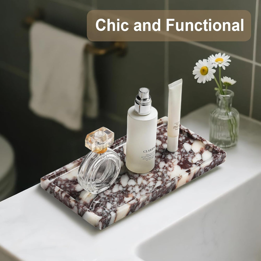 Natural Marble Vanity Tray - Moujings Genuine Marble Perfume Tray for Bathroo...
