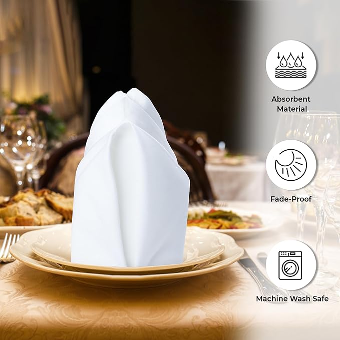 Urban Villa White Cloth Napkins Set of 12 100% Cotton Dinner Napkins Cloths W...