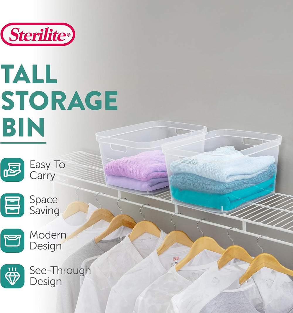 Sterilite 8.25x12.25x15 Inch Modern Polished Storage Bin w/Comfortable Carry ...