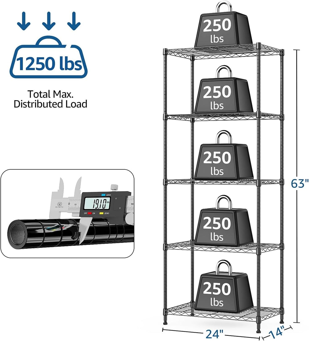 M MZG 1250 lbs 5 Tier Shelf Metal Storage Shelves Wire Rack Closet Organizers...