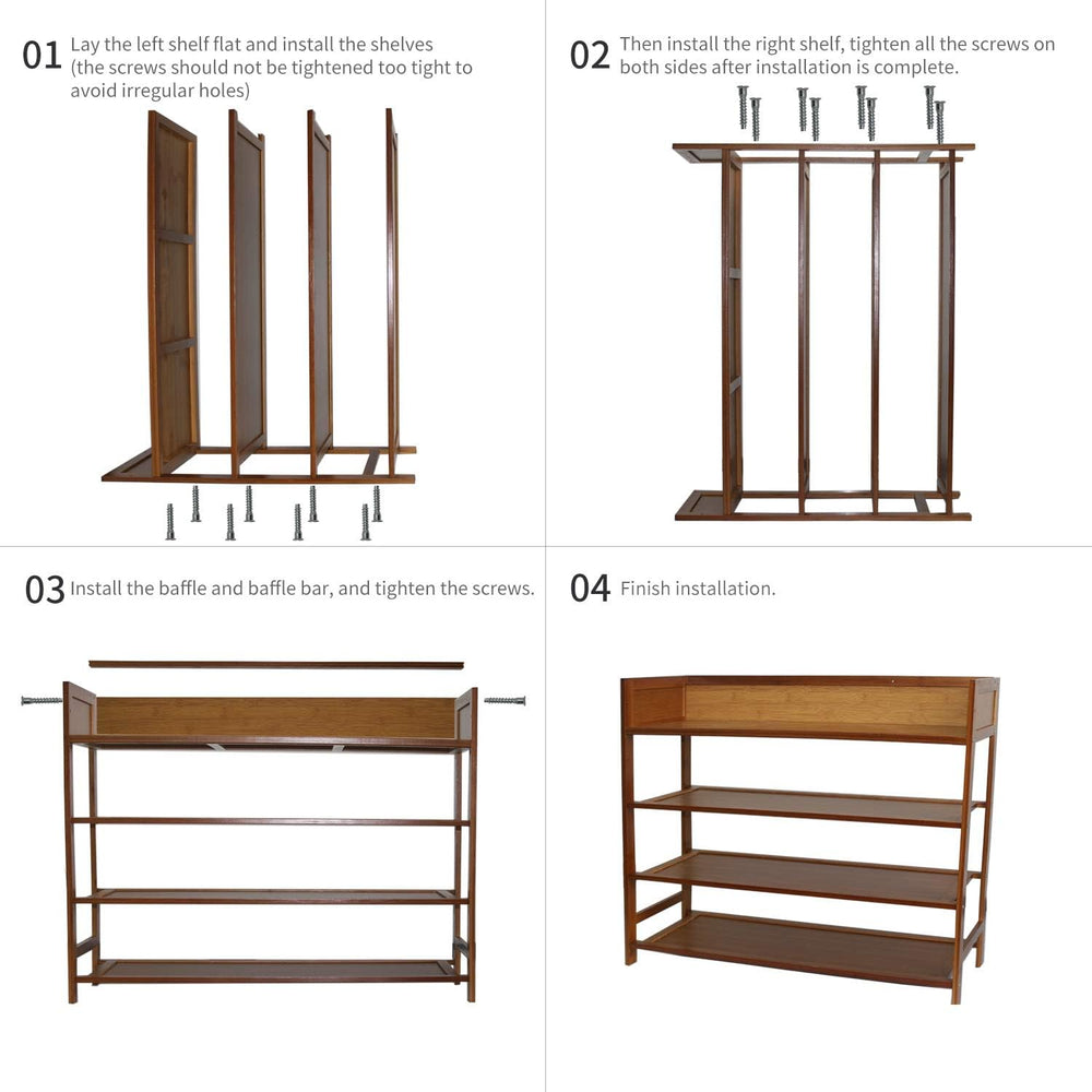 SOBIBO Bamboo Shoe Rack for Closet, 4-Tier Shoe Organizer, Brown, 31.5''