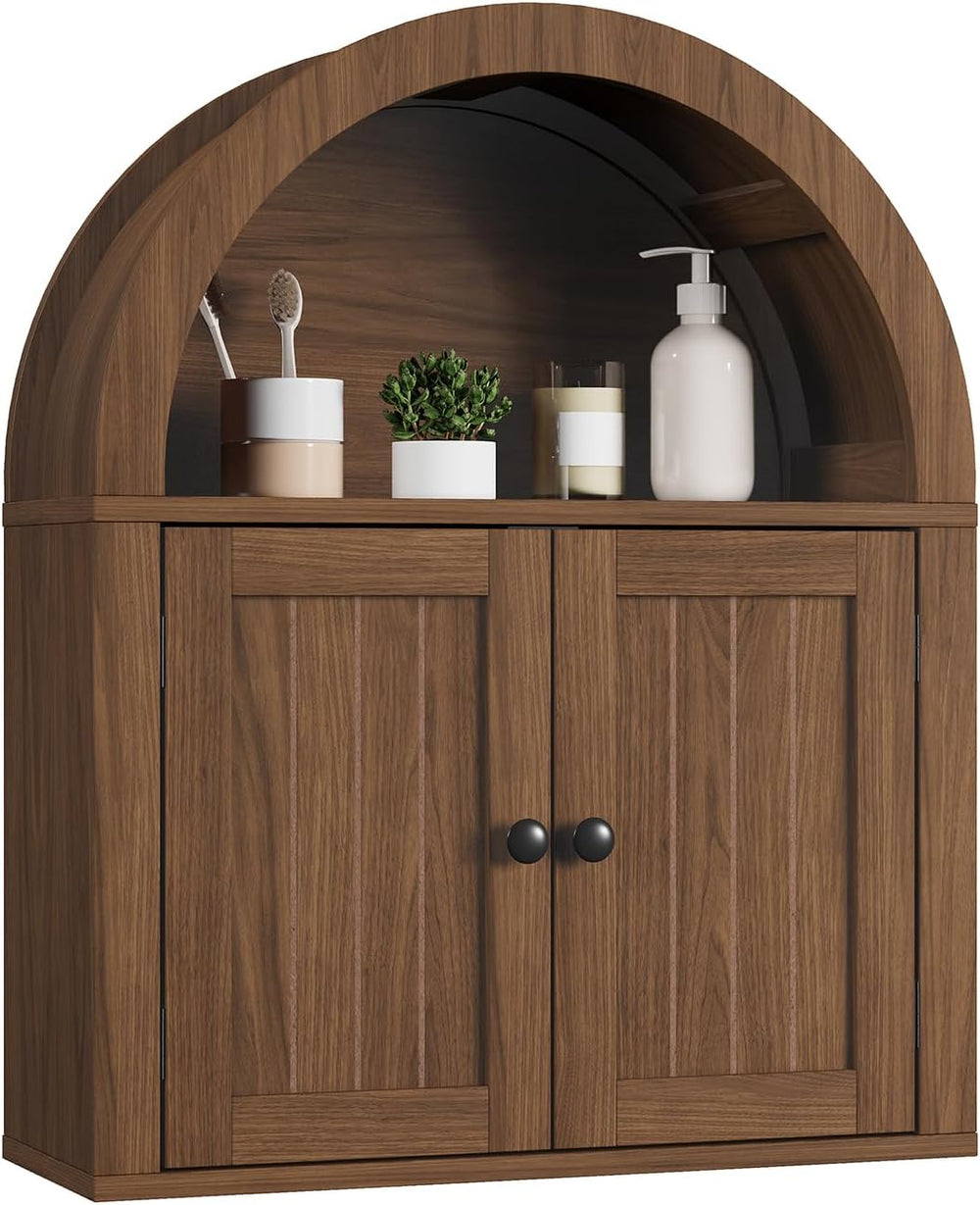 ChooChoo Arched Wall Cabinet, Double Door Medicine Cabinet with Shelf