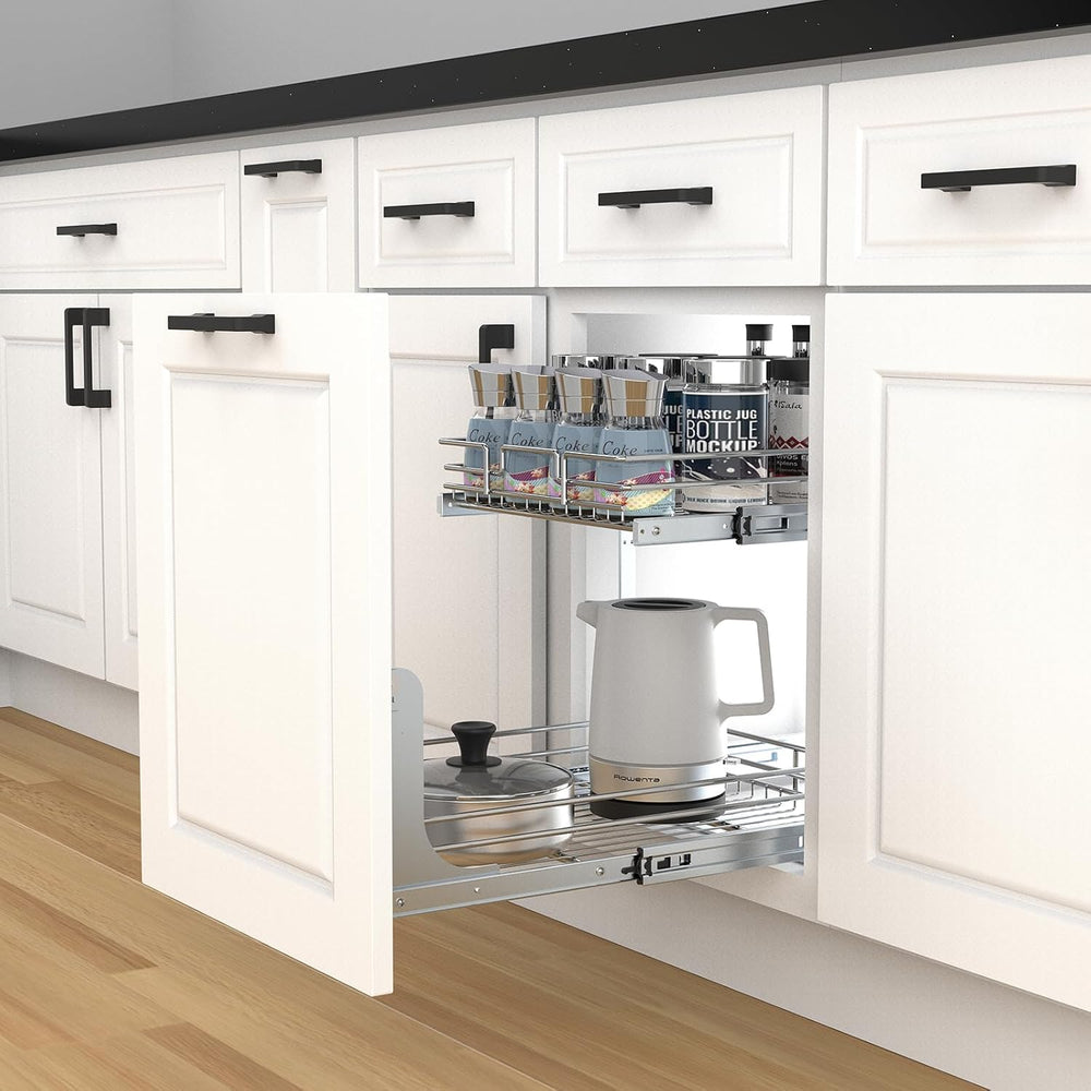 2 Tier Pull Out Cabinet Organizer, 20" W x 21" D Heavy-Duty Metal S...