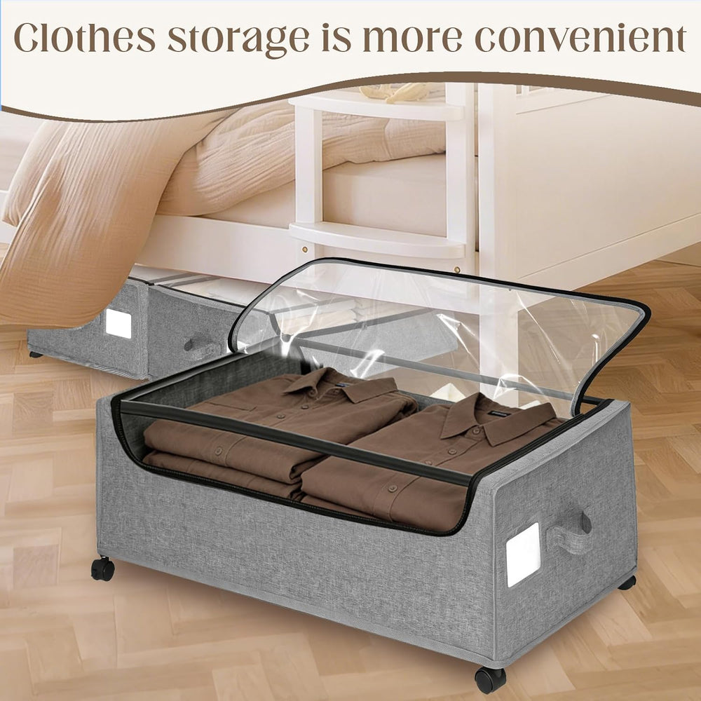 Under Bed Storage with Wheels, 2 Pack Under Bed Storage Containers, 10.6 inch...