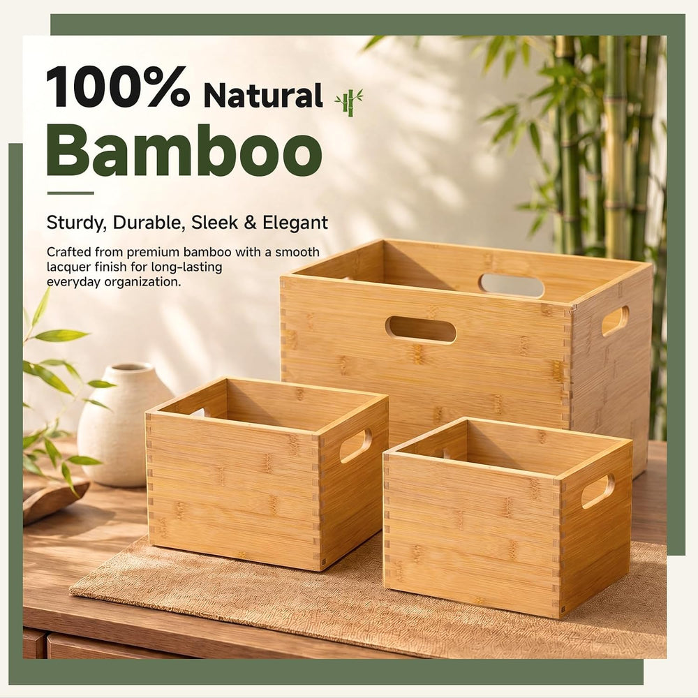 Sintuff 3 Pcs Stackable Bamboo Storage Box with Lid and Handle - Large 14.6&q...