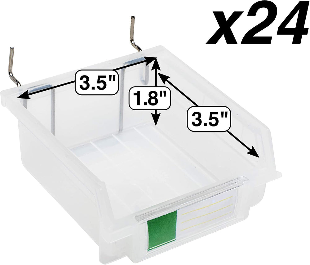 Pegboard Bins – 24 Pack Clear - Hooks to Any Peg Board - Organize Hardware, A...